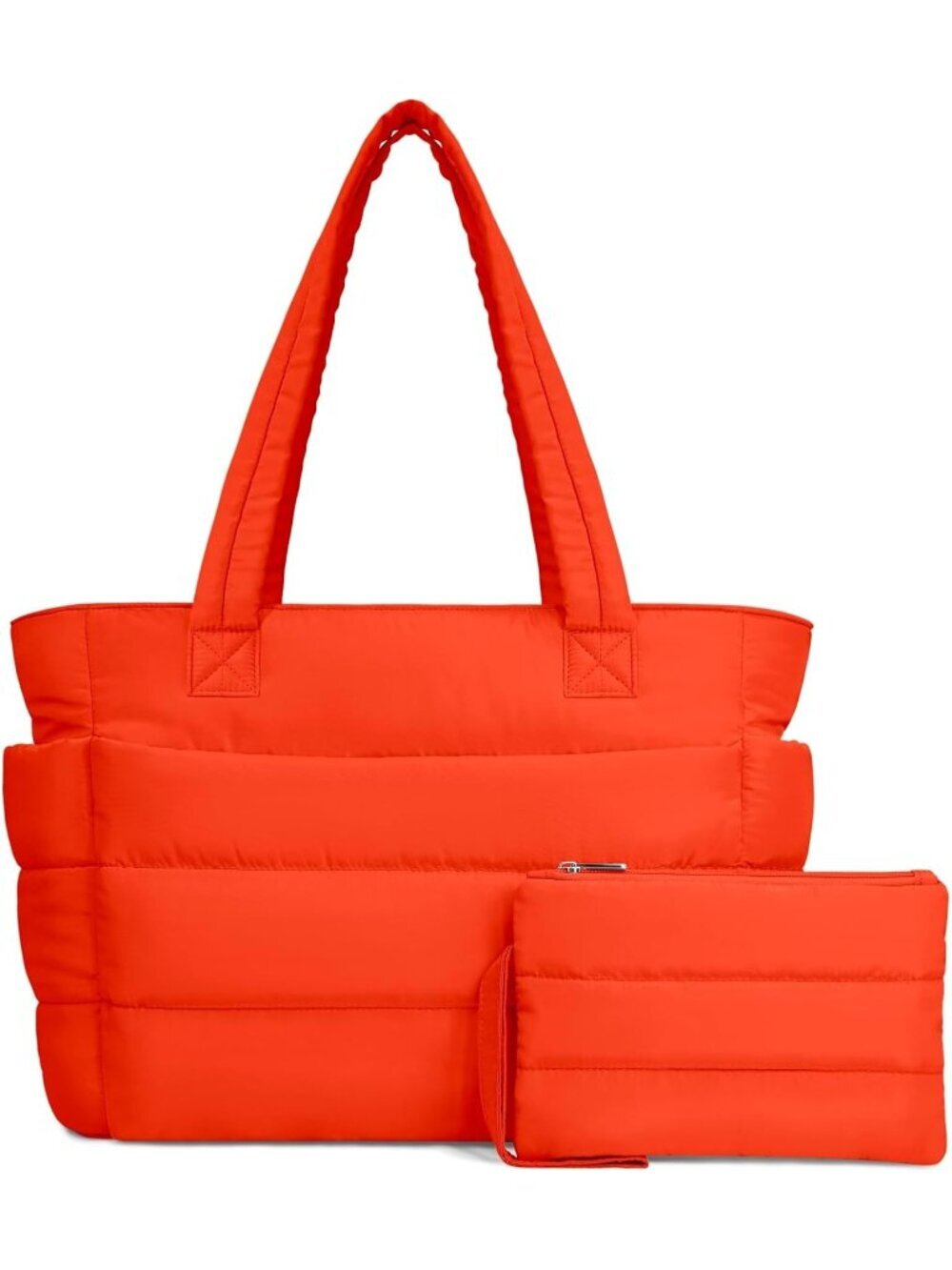 Women's Red Travel lightweight Puffy Tote Handbag Quilted Shoulder Bag